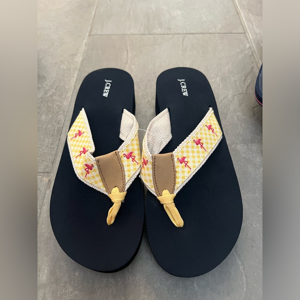 J. Crew Yellow and Pink Flamingo Sandals
